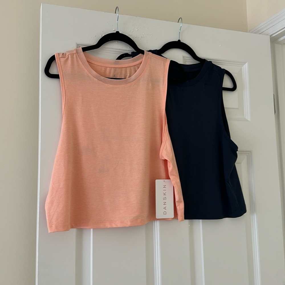 DANSKIN 2 Pack Mesh Trim Navy & Peach Heather,  see pic peach color flaws -L NWT